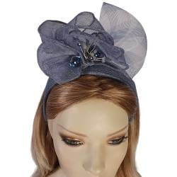 Stirnband Damen blau grau, elegante handgefertigte Sinamay Stirnband - Eleganter Stil für einen besonderen Anlass wie eine Hochzeit von Tocados Creaciones Koenders