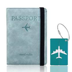 Reisepasshülle, Passhülle mit RFID-Blocker, Schutzhülle Tasche für Kreditkarten, Reisepass Geschenk Passinhaberdeckel Karteninhaber, Ausweis und Reisedokumente mit Kofferanhänger（Blau） von Toctax