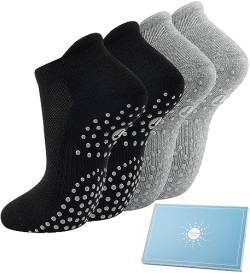 4 Paar Sneaker Yoga Socken Damen Stoppersocken, Pilates Rutschfeste Socken Antirutschsocken Mädchen für Trampolin Zuhause Fitness Krankenhaus Schwarz Grau von Toes Home