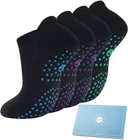 Griffsocken für Pilates, Yoga, Krankenhaus, Barre, gepolsterte Knöchel-Sportsocken für Damen, rutschfeste Slipper-Socken, 4 Paar, Schwarz, 6-8 von Toes Home