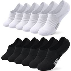 Toes Home 6 Paar Sneaker Socken Damen 39-42, Füßlinge Sneakersocken mit Silikonpad, Füsslinge Sportsocken Laufsocken Gepolsterte Kurze Socken Mädchen Unsichtbar Schwarz Weiß von Toes Home