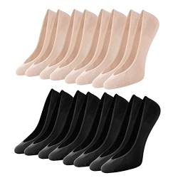 Toes Home Füßlinge Ballerina Socken Damen 8 Paar, Unsichtbare Sneaker Socken Damen Füsslinge mit Rutschfest Silikon No Show Atmungsaktiv Halbsocken Schwarz Hautfarbe 35-38 von Toes Home