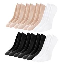 Toes Home Füßlinge Ballerina Socken Damen 8 Paar, Unsichtbare Sneaker Socken Damen Füsslinge mit Rutschfest Silikon No Show Atmungsaktiv Halbsocken Schwarz Weiß Hautfarbe 39-42 von Toes Home