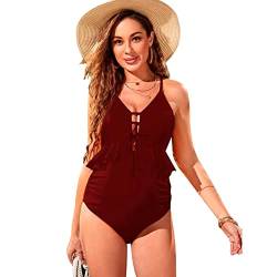 Tofern Umstandsbadeanzug Damen Taille mit Lotusblatt Maternity Einteiliger Badeanzug Verstellbarer Rücken-Bondage Bademode V Ausschnitt Schwangerschaft Bikini, Badeanzüge für Schwangere von Tofern