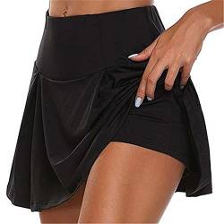 Tofox Damen Tennis Golf Sport Hosen Rock Dehnbar Laufrock 2 in1 Sport Leggings mit Rock Kurz Skort Hosen Rock Dehnbar Laufenrock-Black-M von Tofox