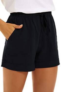 Tofox Kurze Hosen Damen Baumwolle Leinen Shorts Kordelzug Stretch Weite lose mit Taschen Breites Bein lose mit Taschen Sommer von Tofox