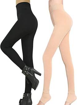 Tofox Thermoleggins für Damen 2 Pack Leggings Gefüttert Winter High Waist Gefütterte Leggings Winter Blickdicht Samt Legging Warm von Tofox