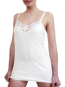 Damen Unterhemd weiß mit hübscher Spitze, elastischen Trägern und elastischem Bund von Toker Collection
