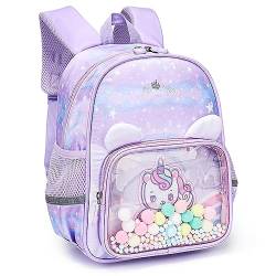 Tokeya Kinderrucksack Kinder Mädchen Klein Rucksack Kindergartenrucksack Vorschule Kleinkind Unicorn Schulrucksack mit Brustgurt Tiere Kindergarten Schultasche Schule Tasche für 2-6 Jahre Baby, Lila von Tokeya