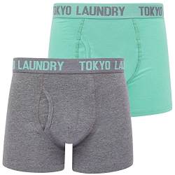 Lumber 2 (2 Pack) Boxer Shorts Set in Dusty Jade Green/Mid Grey Marl - Tokyo Laundry - M von Tokyo Laundry