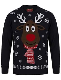 Rudolph Scarf Motif Novelty Christmas Jumper in Ink – Merry Christmas - S von Tokyo Laundry