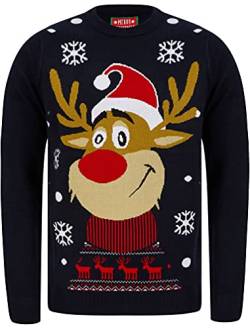Rudolph Smile Motif Novelty Christmas Jumper in Ink – Merry Christmas - L von Tokyo Laundry