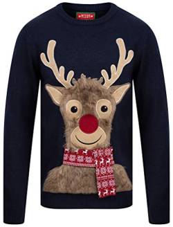 Sleepy Reindeer Christmas Jumper in Eclipse Blue – Merry Christmas - S von Tokyo Laundry