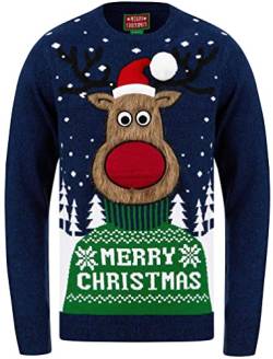 Tokyo Laundry Herren-Pullover „Merry Christmas“, ausgefallener Weihnachtspullover, Merry Deer – Blau, Medium von Tokyo Laundry