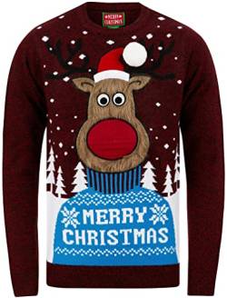 Tokyo Laundry Herren-Pullover „Merry Christmas“, ausgefallener Weihnachtspullover, Merry Deer - Rot, Large von Tokyo Laundry