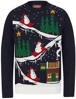 Tokyo Laundry Herren-Pullover „Merry Christmas“, ausgefallener Weihnachtspullover Gr. Large, Zum Pub Eclipse Blue von Tokyo Laundry