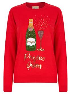 Tokyo Laundry Weihnachtspullover für Damen, Motiv "Merry Christmas", Pailletten-Design, Prosecco Queen – Rot, 38 von Tokyo Laundry