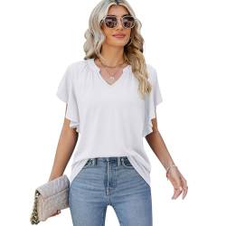 Damen Bluse Kurzarm Sommer Tshirt V Ausschnitt Casual Fledermaus Oberteile Lose Tops Tuniken für Damen XL Weiß von Tolaler