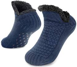 Pantoffelsocken für Frauen Männer Warm Halten Socke Nicht Rutschen Gestrickt Dick Sherpa Fleece Gefüttert Kuschelig Winter Flauschig Bett Hausschuhe Geeignet für Indoor Haus Haus Boden JH2 Navy von Tolumo