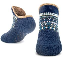 Pantoffelsocken für Frauen Männer Warm Halten Socke Nicht Rutschen Gestrickt Dick Sherpa Fleece Gefüttert Kuschelig Winter Flauschig Bett Hausschuhe Geeignet für Indoor Haus Haus Boden THCX Blue von Tolumo