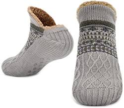 Pantoffelsocken für Frauen Männer Warm Halten Socke Nicht Rutschen Gestrickt Dick Sherpa Fleece Gefüttert Kuschelig Winter Flauschig Bett Hausschuhe Geeignet für Indoor Haus Haus Boden THCX Grey von Tolumo