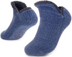 Pantoffelsocken für Frauen Männer Warm Halten Socke Nicht Rutschen Gestrickt Dick Sherpa Fleece Gefüttert Kuschelig Winter Flauschig Bett Hausschuhe Geeignet für Indoor Haus Haus Boden XNR Royal Blue von Tolumo