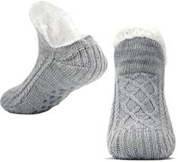 Tolumo Pantoffelsocken für Frauen Männer Warm Halten Socke Nicht Rutschen Gestrickt Dick Sherpa Fleece Gefüttert Kuschelig Winter Flauschig Bett Hausschuhe Geeignet für Indoor Haus Haus Boden Grey von Tolumo