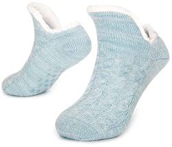 Tolumo Pantoffelsocken für Frauen Männer Warm Halten Socke Nicht Rutschen Gestrickt Dick Sherpa Fleece Gefüttert Kuschelig Winter Flauschig Bett Hausschuhe Geeignet für Indoor Haus Haus Boden DM Blue von Tolumo