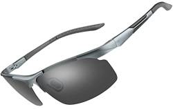 Tolumo Polarisierte Sonnenbrille für Herren, Al-Mg, Metallrahmen, UV400, für Sport, Golf, Angeln, Grauer Rahmen, graue Gläser von Tolumo