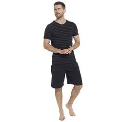 Herren-Pyjama-Set aus Jersey mit gestreiftem T-Shirt und Shorts, schwarz / grau, XL von Tom Franks