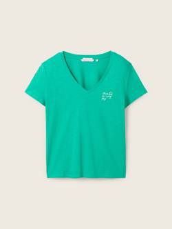 TOM TAILOR DENIM Damen T-Shirt aus Bio-Baumwolle, grün, Uni, Gr. L von Tom Tailor Denim
