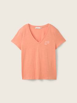 TOM TAILOR DENIM Damen T-Shirt aus Bio-Baumwolle, orange, Uni, Gr. M von Tom Tailor Denim