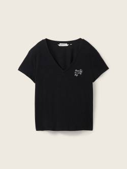 TOM TAILOR DENIM Damen T-Shirt aus Bio-Baumwolle, schwarz, Uni, Gr. XS von Tom Tailor Denim
