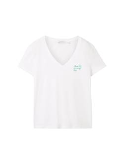 TOM TAILOR DENIM Damen T-Shirt aus Bio-Baumwolle, weiß, Uni, Gr. L von Tom Tailor Denim