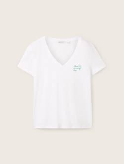 TOM TAILOR DENIM Damen T-Shirt aus Bio-Baumwolle, weiß, Uni, Gr. M von Tom Tailor Denim