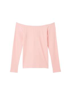 TOM TAILOR DENIM Damen T-Shirt mit Carmen-Ausschnitt, rosa, Uni, Gr. XL von Tom Tailor Denim