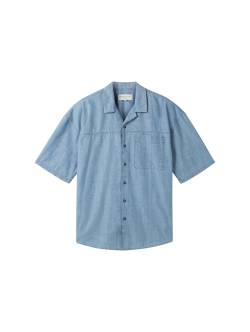 TOM TAILOR DENIM Herren Oversized Chambray Kurzarmhemd, blau, Uni, Gr. M von Tom Tailor Denim