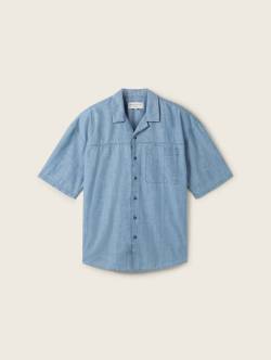 TOM TAILOR DENIM Herren Oversized Chambray Kurzarmhemd, blau, Uni, Gr. S von Tom Tailor Denim