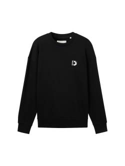TOM TAILOR DENIM Herren Relaxed Sweatshirt mit Logo Print, schwarz, Logo Print, Gr. XL von Tom Tailor Denim