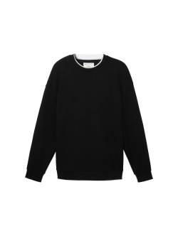 TOM TAILOR DENIM Herren Sweatshirt mit Struktur, schwarz, Uni, Gr. L von Tom Tailor Denim