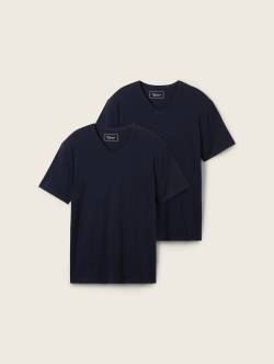 TOM TAILOR DENIM Herren T-Shirt im Doppelpack mit Viskose, blau, Uni, Gr. L von Tom Tailor Denim