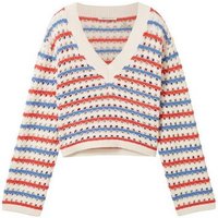 TOM TAILOR Denim Sweatshirt open knit pullover, blue red white stripe von Tom Tailor Denim