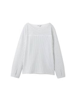 TOM TAILOR Damen Gestreiftes Sweatshirt, weiß, Streifenmuster, Gr. L von Tom Tailor