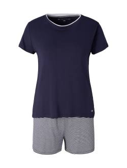 TOM TAILOR Damen Maritimes Pyjama-Set mit Shorts, blau, Streifenmuster, Gr. 38 von Tom Tailor