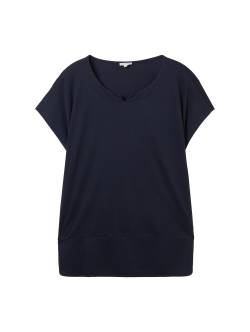 TOM TAILOR Damen Plus - T-Shirt mit Materialmix, blau, Uni, Gr. 44 von Tom Tailor