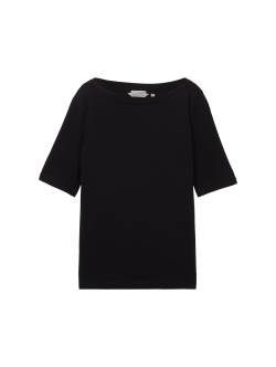 TOM TAILOR Damen T-Shirt mit Bio-Baumwolle, schwarz, Uni, Gr. M von Tom Tailor