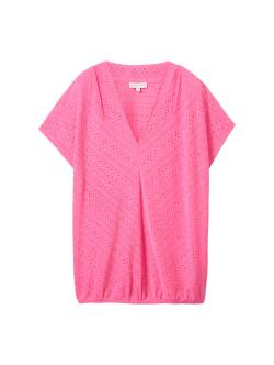 TOM TAILOR Damen T-Shirt mit Lochmuster, rosa, Uni, Gr. XL von Tom Tailor