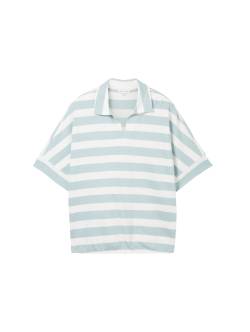 TOM TAILOR Damen T-Shirt mit Polokragen, blau, Streifenmuster, Gr. XXL von Tom Tailor