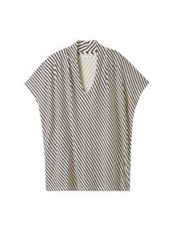 TOM TAILOR Damen T-Shirt mit V-Ausschnitt, beige, Allover Print, Gr. S von Tom Tailor