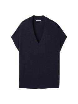 TOM TAILOR Damen T-Shirt mit V-Ausschnitt, blau, Uni, Gr. XL von Tom Tailor